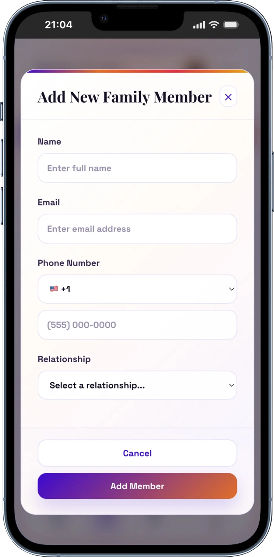 Add User/Family Member First